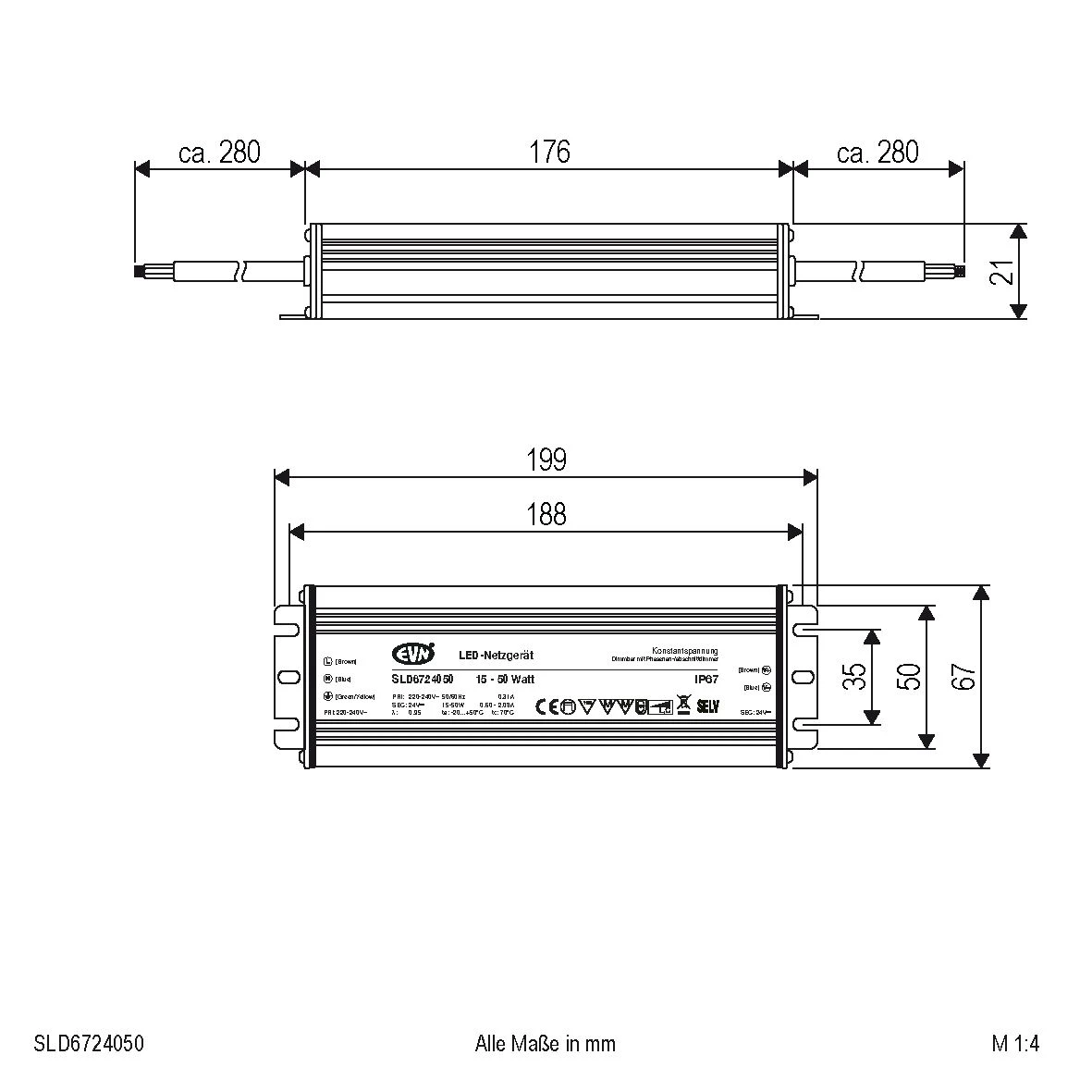 EVN SLD6724050 NG 24V/DC, 15-50W, IP67, Dimmbar 4 EVN SLD6724050 NG 24V/DC, 15-50W, IP67, Dimmbar – Bild 2
