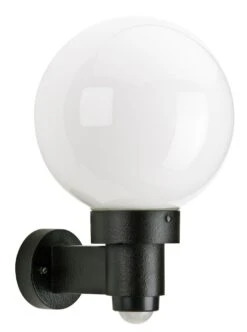Albert 660257 Kugel-Wandleuchte M. Bewegungsmelder, Opalglas, Schwarz